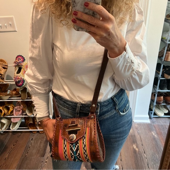 Tooled Genuine Leather Boho Southwestern western Aztec crossbody Peru Peruvian - Picture 4 of 9